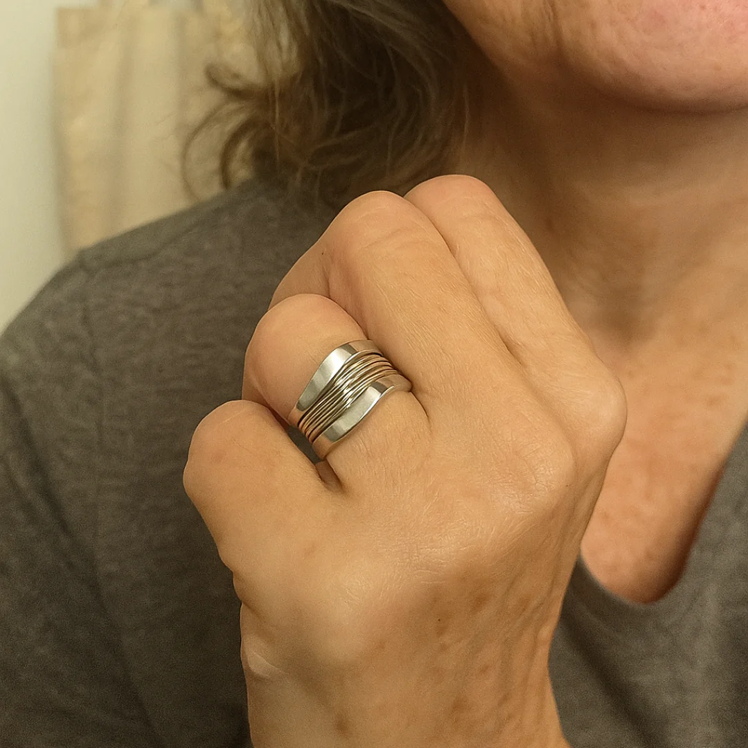 Silver Golden Threads Ring