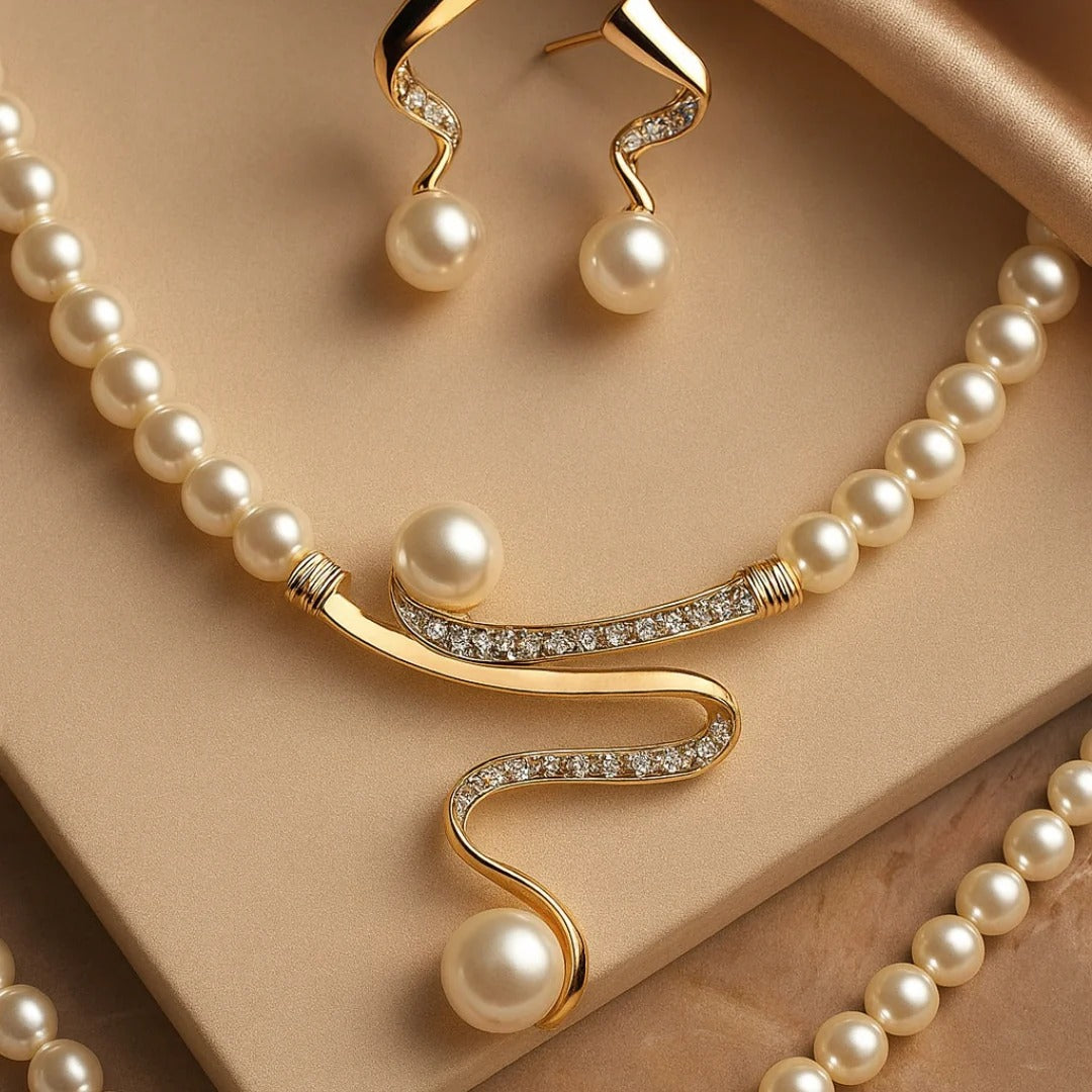 Natural Pearl Necklace + Earrings Set